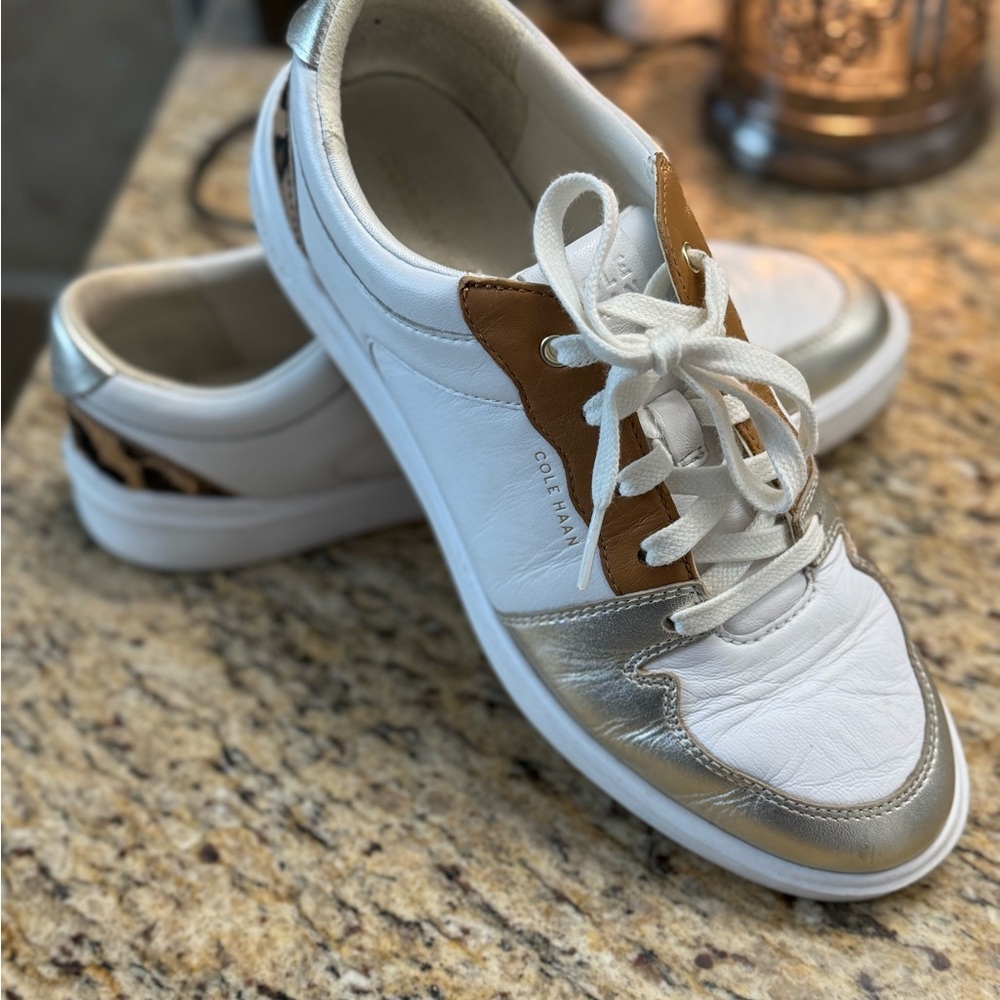 Cole Haan Women's White, Silver, and Brown Sneakers